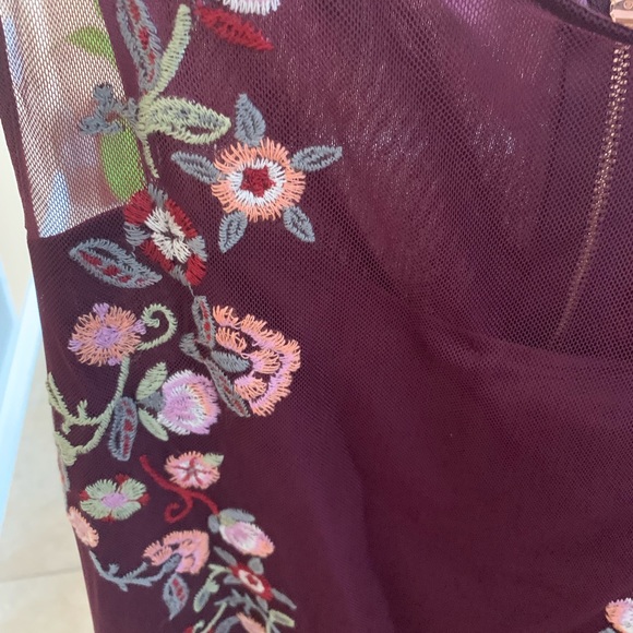 Xhilaration Large Maroon Dress with net and embroidery. Lovely! Worn once - Picture 3 of 11